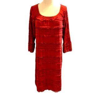 Chris McLaughlin Women Dress SZ 12 Coral Lace Crochet 3/4 Bell Sleeve Scoop Neck